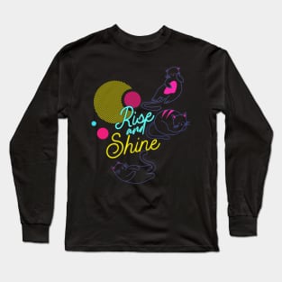 Neon Retro Rise & Shine Cats Long Sleeve T-Shirt